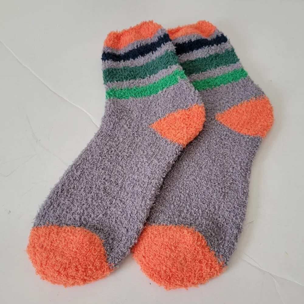 Fuzzy Socks Women's Gray Orange Stripes Soft